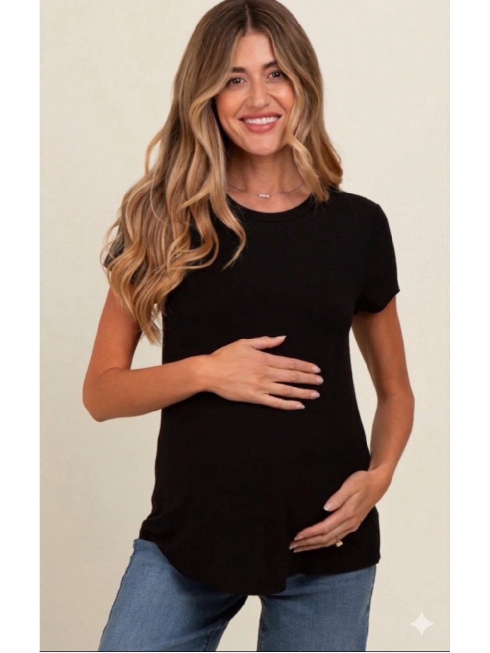 2Pk NEW Maternity Ingrid & Isabel Black Crew Neck T-Shirt Size Small Non-Ruched